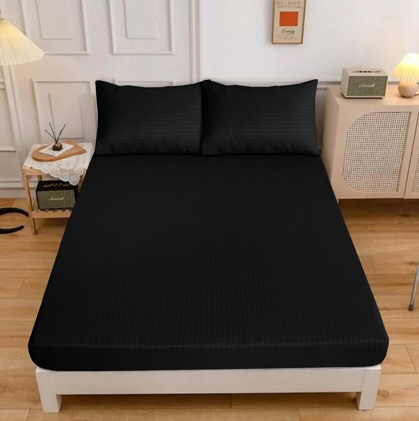 Black Ultra-Soft Fitted Bedsheet Set (Wrinkle-Free)